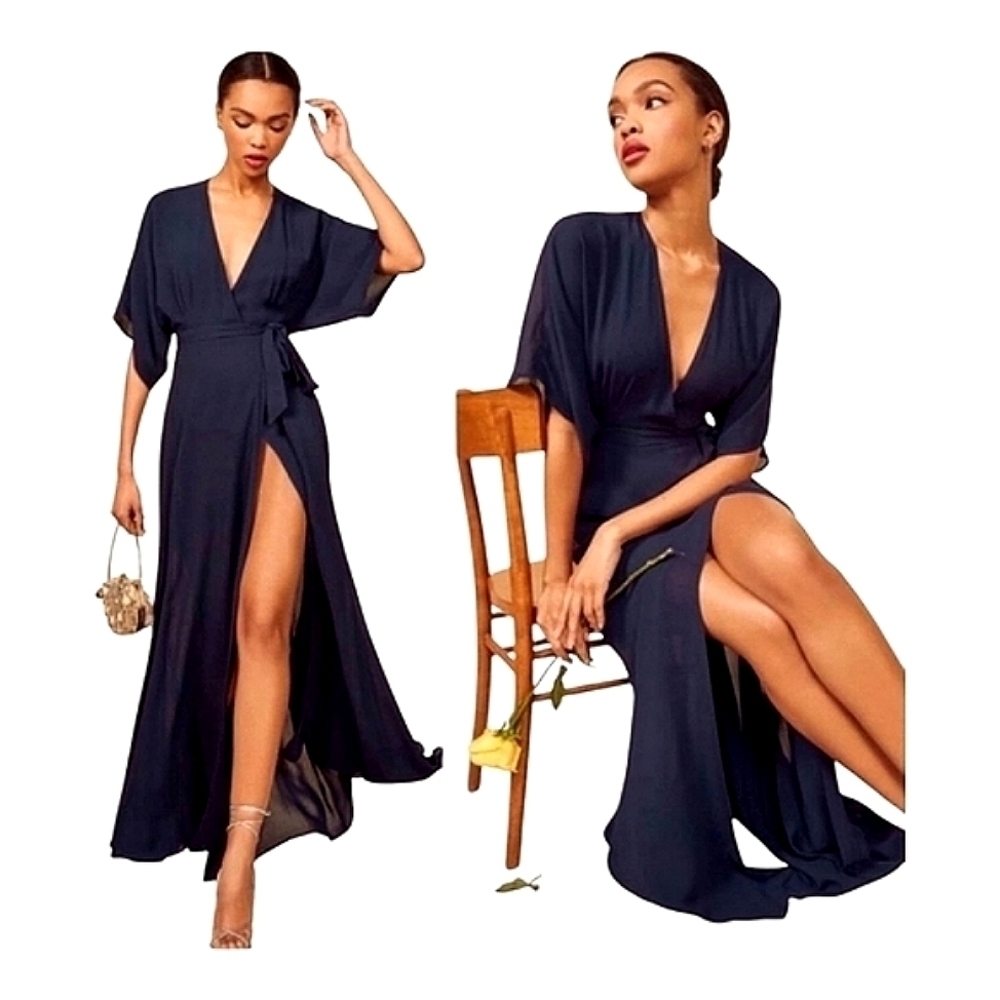 Reformation Navy Blue Wrap Dress